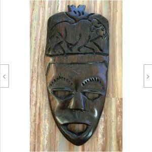 Hand Carved Wood Face Mask Wall Decor Tribal Folk Art Water Buffalo 8" Tall